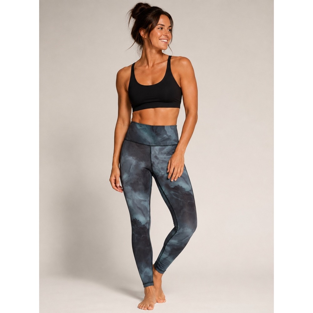 Athleta Elation Printed 7/8 Tight Leggings Teal Black Abstract 981718 Medium